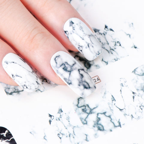 White Black Gradient Marble Nail Art Sticker Water