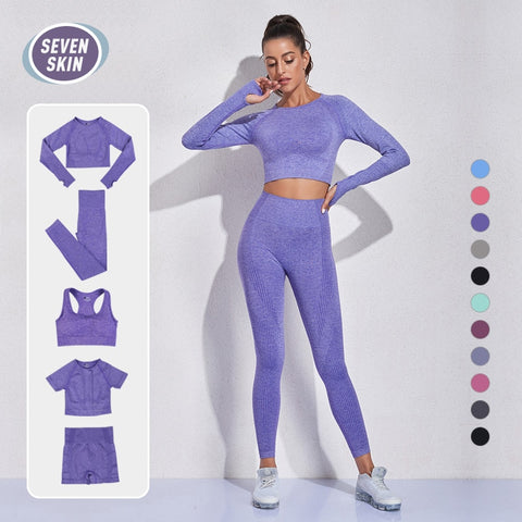 SEAMLESS FITNESS SET 2/3/5 PIECES MESH LEGGINGS AND CROP TOP