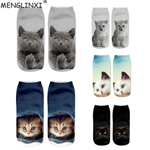2019 New HOT 3D Printing Women Socks Brand Sock Fashion Unisex Christmas Socks Cat Meias Female Funny Low Ankle Femme Sock Sale